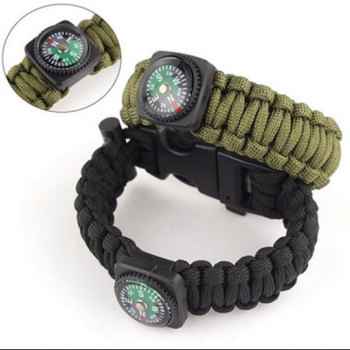 New 5 in 1 Survival Flint Fire Starter Paracord Whistle Gear Buckle